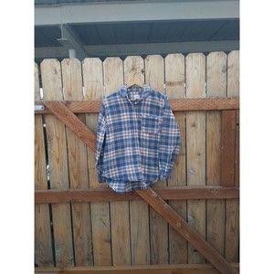 Universal Thread Blue Orange Plaid Flannel Long Sleeve Button Up Shirt Size M